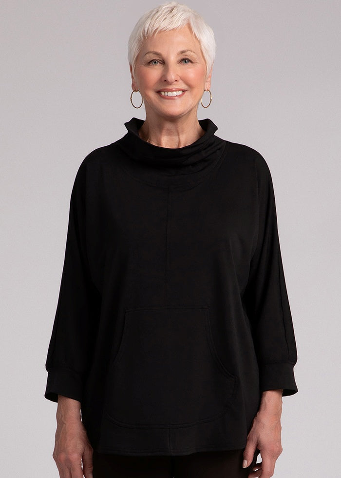 Sympli - Funnel Neck Pullover with Kangaroo Pocket