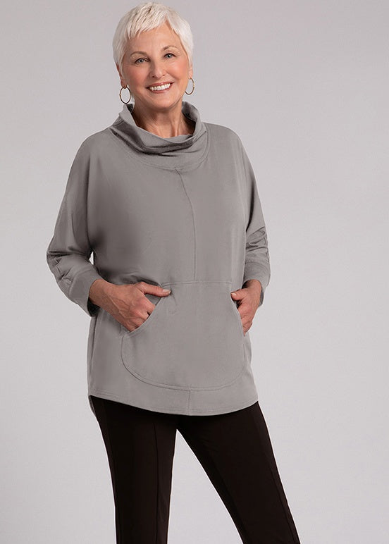 Sympli - Funnel Neck Pullover with Kangaroo Pocket