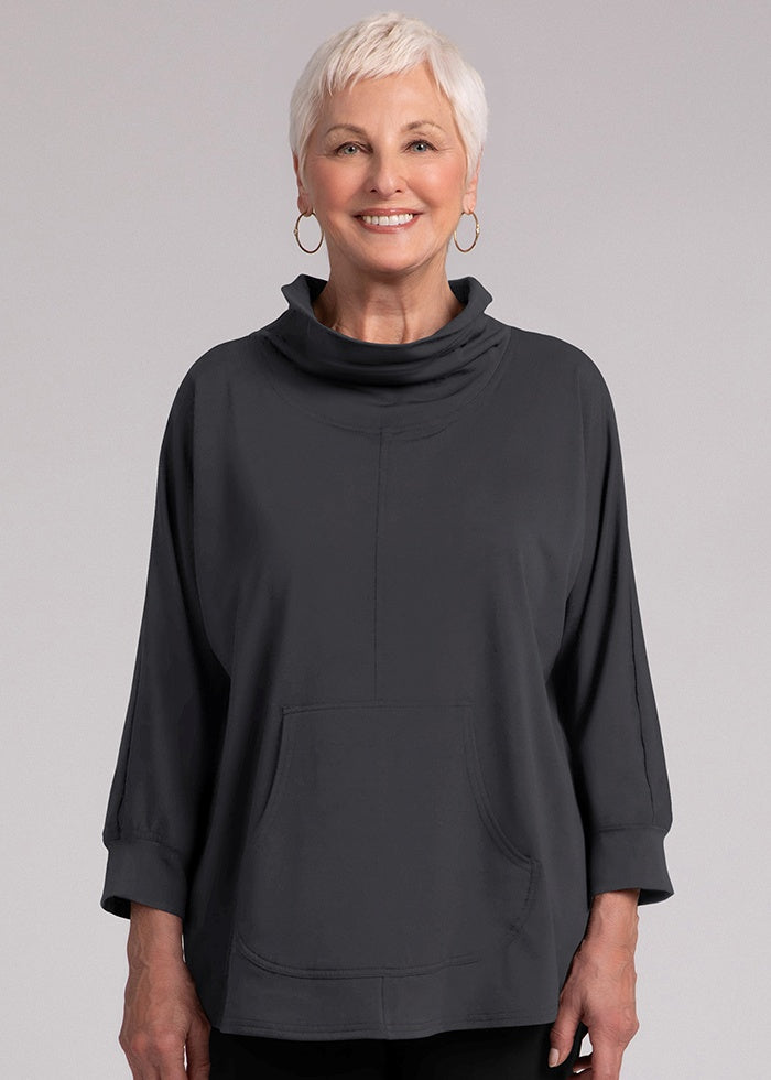 Sympli - Funnel Neck Pullover with Kangaroo Pocket