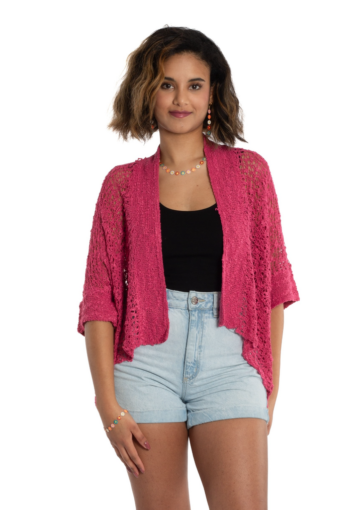 Suzie Blue - Popcorn Knit Short Sleeve Cardigan