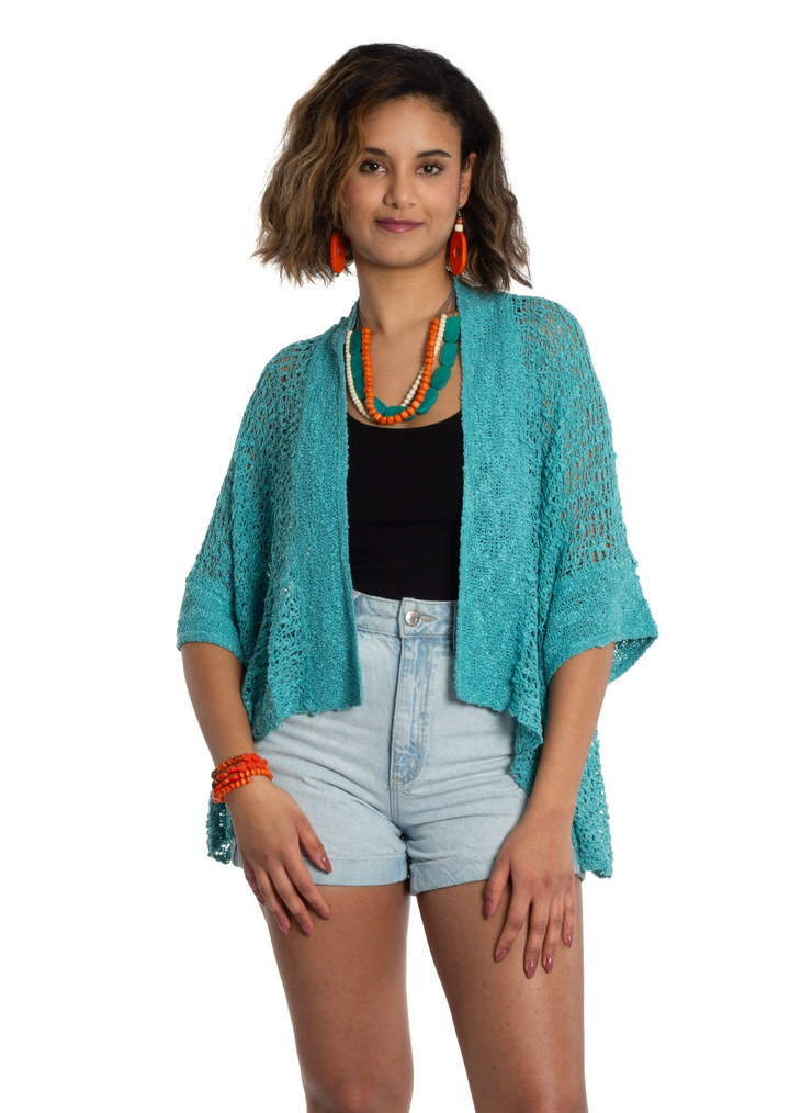 Suzie Blue - Popcorn Knit Short Sleeve Cardigan