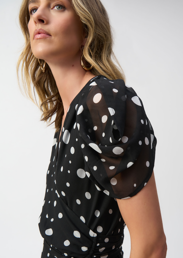 Joseph Ribkoff - Chiffon Dot Print Wrap Dress