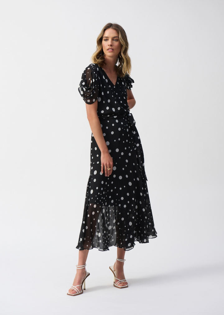 Joseph Ribkoff - Chiffon Dot Print Wrap Dress