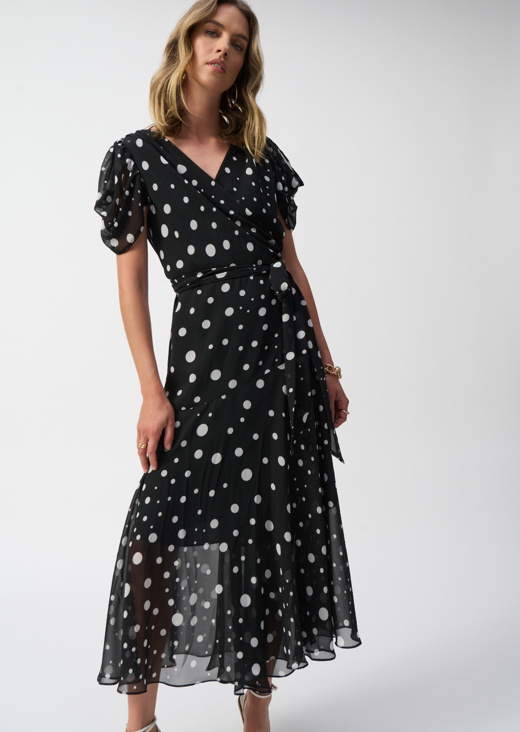 Joseph Ribkoff - Chiffon Dot Print Wrap Dress