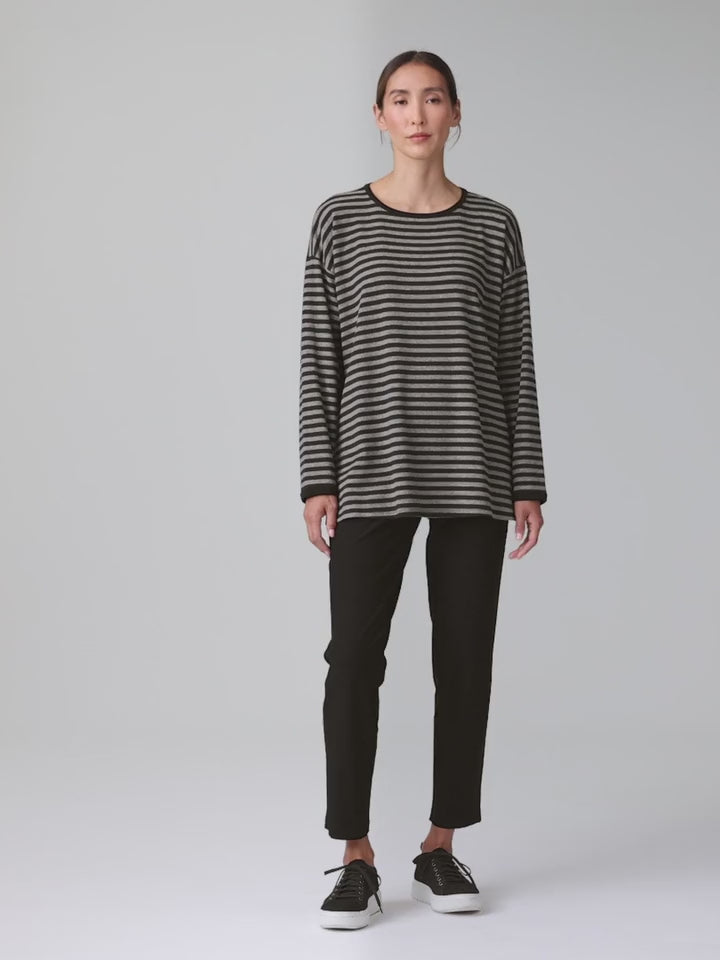 Eileen Fisher - Striped Cozy Brushed Terry Long Box-Top