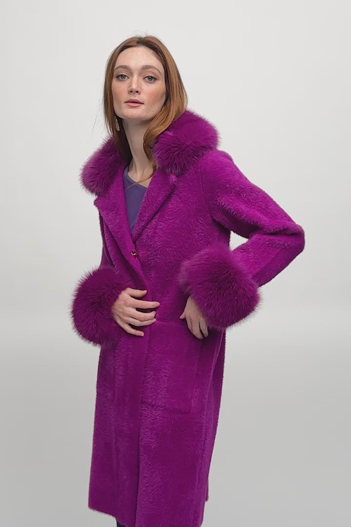 Joseph Ribkoff - Feather Yarn and Faux Fur Sweater Coat